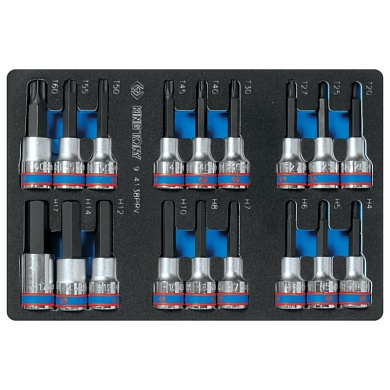 KING TONY Набор торцевых насадок 1/2", Torx, Hex, L = 80 мм, ложемент, 18 предметов KING TONY 9-4138PRV
