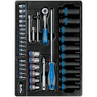 KING TONY Набор ударных головок 1/2" и торцевых головок 1/4" с принадлежностями, ложемент, 40 предметов KING TONY 9-7540MR