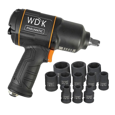 WDK-20440SK Гайковерт пневматический ударный WIEDERKRAFT 1/2", 1360 Нм WDK-20440 с набором ударных г